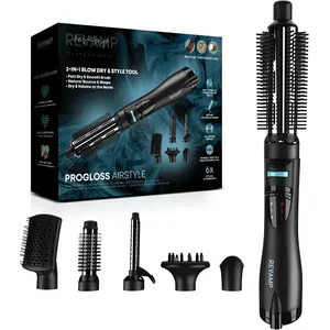 REVAMP Air Styler Brosse Coiffante à Air Chaud - Brosse Soufflante 6 en 1, Brosse Sèche-Cheveux Rotative pour Brushing Volume, Boucles, Ondulations, Lissage et Séchage Rapide - 6 AccessoiresVendu paramazon