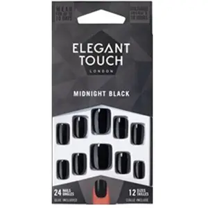 Comparateur de prix : Elegant Touch Core Colour Nails With Glue Squoval Midnight Black 24uts