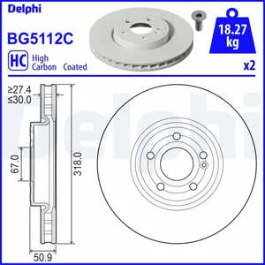 Disque de frein DELPHI BG5112C avant, ventilé, à haute teneur en carbone, 2 pièce pas cher