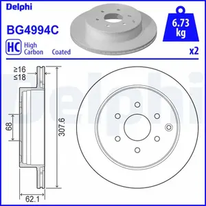 Disque de frein DELPHI BG4994C arrière, ventilé, plein, 2 pièce pas cher