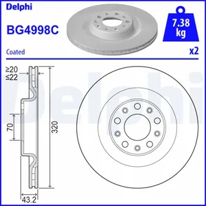 Disque de frein DELPHI BG4998C arrière, ventilé, 2 pièce pas cher