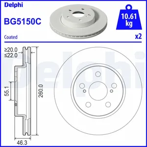 DELPHI Disques de frein pour TOYOTA: Yaris (Ref: BG5150C) pas cher