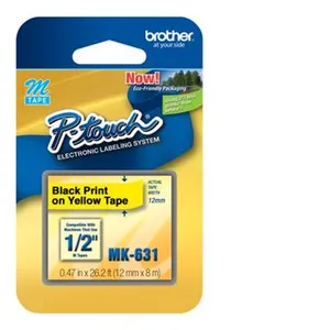 Comparateur de prix : Brother M-K631 - (12 mm) - Noir sur jaune - Ruban