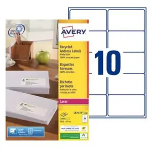 Comparateur de prix : Avery LR7173 Etiquettes adresses blanches 100% recyclées 99,1 x 57 mm - Boîte de 1000