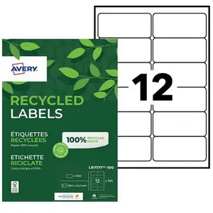 Comparateur de prix : Avery LR7177 Etiquettes adresses blanches 100% recyclées 99,1 x 42,3 mm - Boîte de 1200