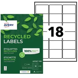Comparateur de prix : Avery LR7161 Etiquettes adresses blanches 100% recyclées 63,5 x 46,6 mm - Boîte de 1800