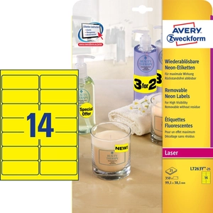 Comparateur de prix : Avery à tiquettes Laser 99,1 x 38,1 mm 14 étiquettes Par feuille Jaune