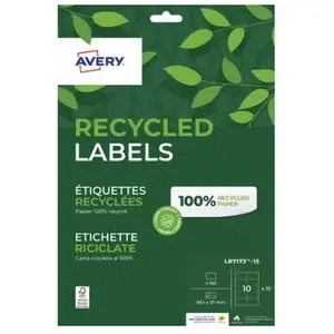 Comparateur de prix : AVERY - 150 Étiquettes Autocollantes Blanches Personnalisables - 100% Recyclées - Format 99,1 x 57 mm - Impression Laser et Jet d'Encre
