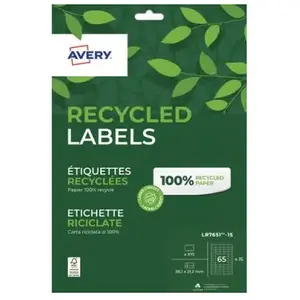 Comparateur de prix : AVERY - 975 Étiquettes Autocollantes Blanches Personnalisables - 100% Recyclées - Format 38,1 x 21,2 mm - Impression Laser et Jet d'Encre