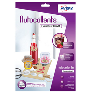 Comparateur de prix : AVERY 8 autocollants couleur kraft 100% recyclés - A4 - Jet d'encre ou laser