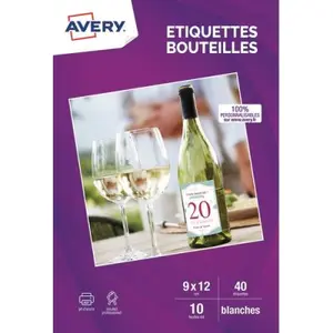 Comparateur de prix : Papier créatif AVERY 40 Etiquettes pour bouteille 12x9cm