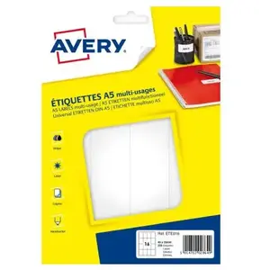 Comparateur de prix : Avery ETE016 Etui de 256 Etiquettes multi-usagers 35 x 49 mm A5