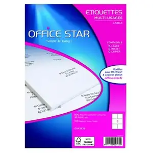 Comparateur de prix : OFFICE STAR Lot de 5 Boîtes de 600 étiquettes multi-usage blanches 99,1 x 93,1 mm