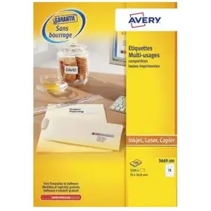 Comparateur de prix : AVERY - 1500 Étiquettes Multi-Usages UltraGrip Personnalisables - Sans Bourrage - Format 70 x 50,8 mm - Impression Laser, Jet d'Encre et Copieur