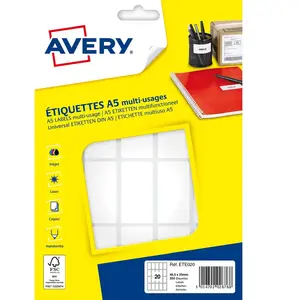 Comparateur de prix : Avery ETE020 étiquette à imprimer Blanc Imprimante d'étiquette adhésiv...
