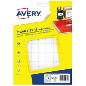 Comparateur de prix : Avery - tiquettes adhésives multi-usages 12,8 x 18,3 mm ETE112 - Boîte de 1792