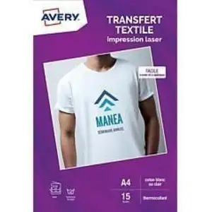 Papier créatif AVERY 15 Transferts T-shirt blancs/clairs A4