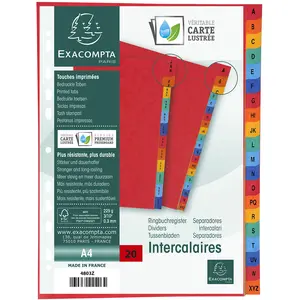 Jeu de 20 intercalaires alphabétiques carte lustrée couleur A4 - Exacompta pas cher