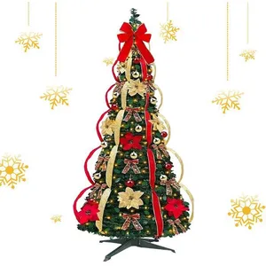 PIMPIMSKY Sapin de Noël pliable 4 pieds avec lumières, Sapin de Noël artificiel à LED avec ornements et noeud pour décorations de fête de Noël pas cher