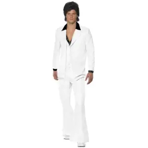 SMKMI Smiffys Costume des années 70, blanc, veste avec fausse chemise, gilet et pantalonVendu parfnac