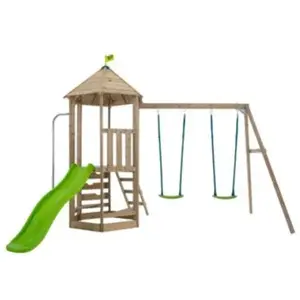 TP Toys Aire De Jeux En Bois Avec Glissière Et Portique Castelwood pas cher