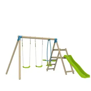 Comparateur de prix : Station 2 Balançoires Et Vis-à-vis Ajonc Bois H190cm Marron - Bleu - V...