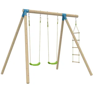 Tp Toys Portique 2 Balançoires Balandier Bois H224cm Marron - Bleu - Vert pas cher