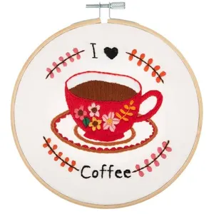 Kit de Broderie I Love Coffee avec Cercle en Bois de 15 cm - Trimits(....