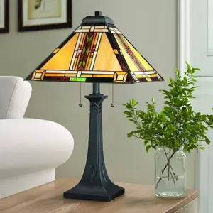 Comparateur de prix : Lampe à poser Acier, Verre d'Art Bronze avec Abat-jour en verre d'art