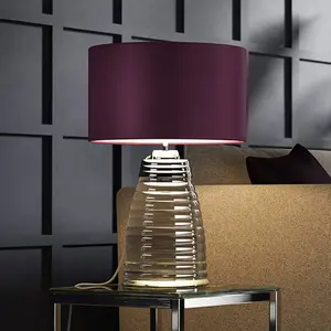 Lumière Lampe de table en verre et abat-jour satiné aubergine H: 64,3cm pas cher