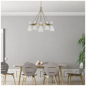 Comparateur de prix : Elstead Lighting Lustre Joan 5 lumières - Blanc mat et laiton bruni