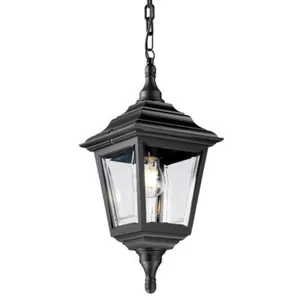 Comparateur de prix : Kerry - Lanterne à chaîne de plafond extérieur à 1 ampoule noire IP44, E27 - Elstead