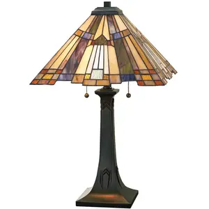 Comparateur de prix : QUOIZEL Elstead - Inglenook - Lampe de table Tiffany à 2 lumières, bronze, E27