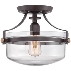 Comparateur de prix : QUOIZEL Penn Station - Plafonnier semi-affleurant à 1 lumière, bronze occidental, E27 - Elstead