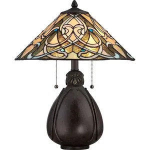 Comparateur de prix : QUOIZEL Lampe - India - Bronze impérial - Verre Tiffany - 2 ampoules - 75W