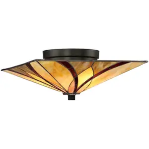 Comparateur de prix : QUOIZEL Elstead asheville - plafonnier à 2 lumières, bronze, verre tiffany, e27