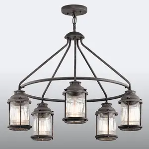 KICHLER Ashland Bay - Luminaire suspendu de lustre extérieur à 5 ampoules Zinc IP44, E27 - Elstead pas cher
