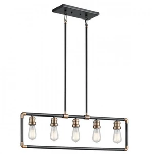Imahn - Lustre suspendu à 5 ampoules au plafond, noir, laiton naturel, E27 - Elstead
