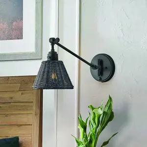 Comparateur de prix : Arti Applique Murale en Acier, abat-jour en rotin noir