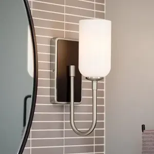 Solia Applique de Salle de Bain, Acier Argenté et Noir, Verre Opale