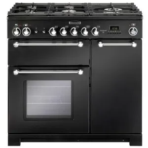 Piano de cuisson gaz KITCHENER 90 NOIR + WOK ET PLANCHA Falcon pas cher