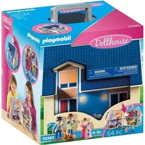 PLAYMOBIL 70985 Maison Transportable Bleue, 3 personnages, Accessoires... pas cher