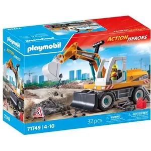 PLAYMOBIL 71749 Pelleteuse mécanique et ouvrier, Action Heroes, La con... pas cher
