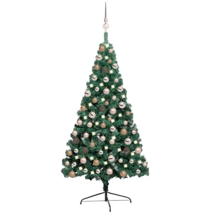 Semi-sapin de Noël artificiel éclairage boules Vert 120 cm pas cher