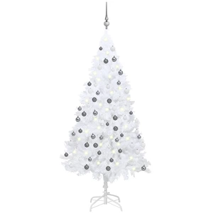 Arbre de Noël artificiel avec éclairage & boules Blanc 180 cm pas cher