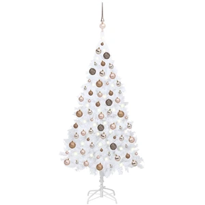 Arbre de Noël artificiel avec éclairage & boules blanc 150 cm pas cher