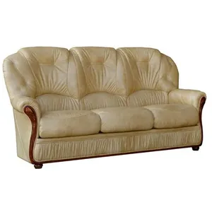 Vente-unique - Canapé 3 Places 100% Cuir de Buffle Beige Daphne