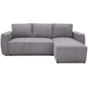CASAPY Canapé d'angle convertible réversible 3-4 places PHARELL - velours côtelé Anthracite - Coffre de rangement - L224 x P155 x H85 cm