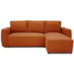 Comparateur de prix : CASAPY Canapé d'angle convertible 3 à 4 places PHARELL - Tissu velours cotelé terracotta - Réversible - L 224 x P 155 x H 85 cm