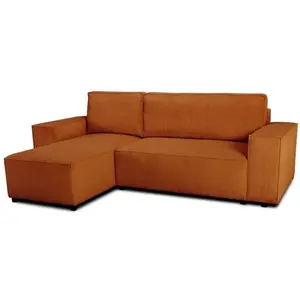 NO NAME Canapé d'angle convertible réversible - 4 places - JOSH - Tissu velours cotelé - Terracotta - Coffre - 242 x 155 x 86 cm pas cher